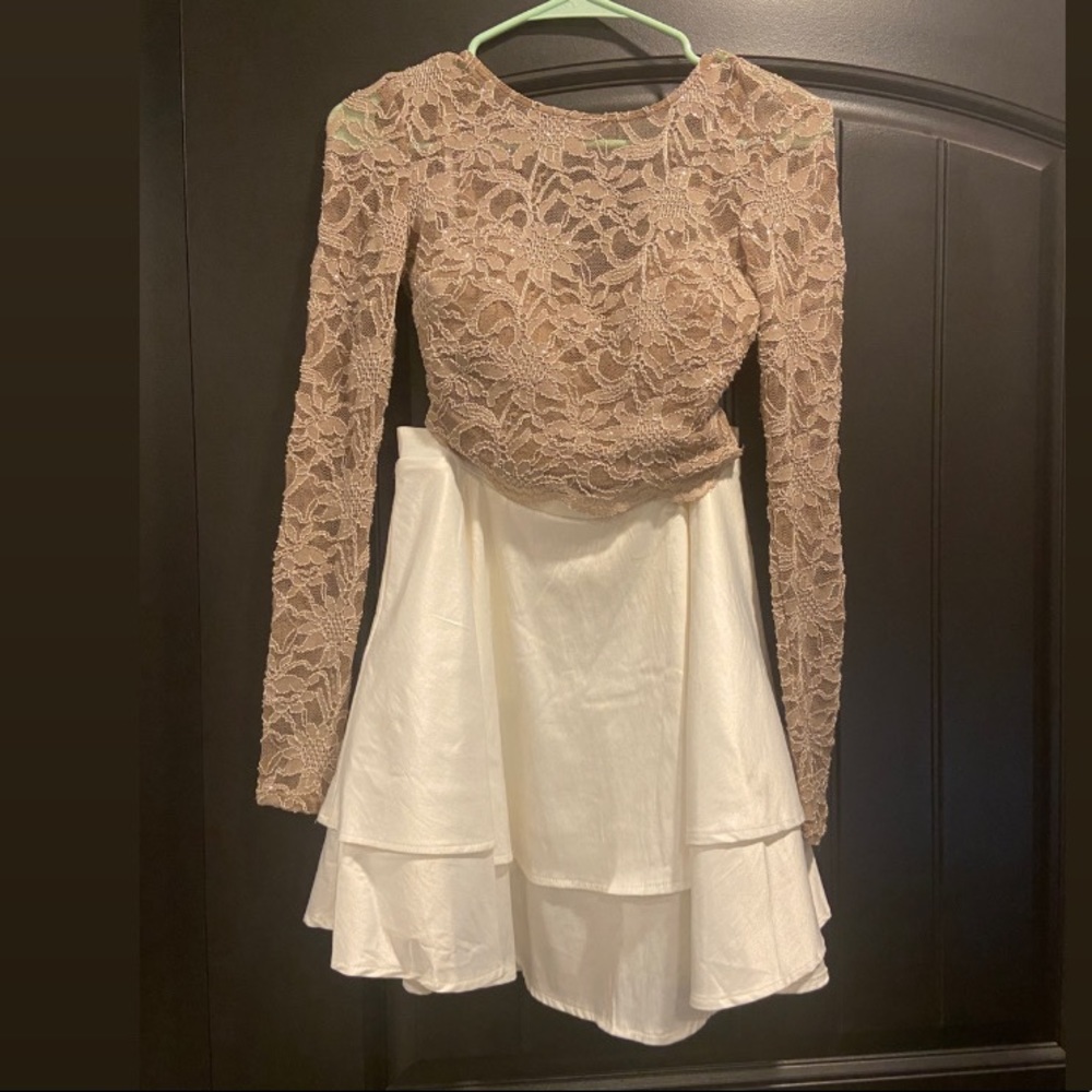 Gold and white homecoming dress. 2 piece